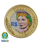 Colorida - Moeda 1 Real 2024 - 30 Anos do Real - Colorizada - Flor de Cunho. Moeda Original Flor de Cunho Colorida / Mintada artesanalmente por empresa privada.