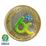 Colorida - Moeda 1 Real 2025 - 60 Anos do Banco Central - Colorizada - Flor de Cunho. Moeda Original Flor de Cunho Colorida / Mintada artesanalmente por empresa privada.