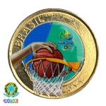 Colorida - Moeda 1 Real 2015 - Basquete - V-611 - Colorizada - Flor de Cunho. Moeda Original Flor de Cunho Colorida / Mintada artesanalmente por empresa privada.