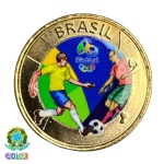 Colorida - Moeda 1 Real 2015 - Futebol - V-615 - Colorizada - Flor de Cunho. Moeda Original Flor de Cunho Colorida / Mintada artesanalmente por empresa privada.