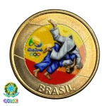 Colorida - Moeda 1 Real 2015 - Judo - V-618 - Colorizada - Flor de Cunho. Moeda Original Flor de Cunho Colorida / Mintada artesanalmente por empresa privada.