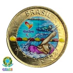 Colorida - Moeda 1 Real 2016 - Natação Paralimpica - V-620 - Colorizada - Flor de Cunho. Moeda Original Flor de Cunho Colorida / Mintada artesanalmente por empresa privada.