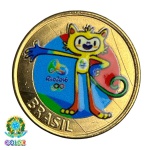 Colorida - Moeda 1 Real 2016 - Mascote Vinicius - V-621 - Colorizada - Flor de Cunho. Moeda Original Flor de Cunho Colorida / Mintada artesanalmente por empresa privada.
