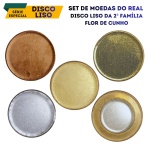 Set de Disco Liso das moedas da 2ª Família do Real - O conjunto contem as moedas de 5 - 10 - 25 - 50 centavos e 1 Real - FLOR DE CUNHO - Moeda 50 centavos com inscrição na borda