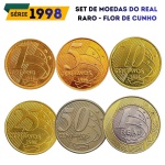 Set de moedas do Real 1998 - Flor de Cunho - Ano Rarissimo - Todos os valores de 1 Centavo a 1 Real Alpaca (Escassos) - Sem oferta no mercado