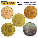 Set de moedas do Real 2001 - Flor de Cunho - Ano Rarissimo - Todos os valores de 1 a 50 Centavos (Escassos) - (Neste ano não foi cunhada a moeda de 1 Real) - Sem oferta no mercado