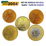 Set de moedas do Real 2004 - Flor de Cunho - Ano Rarissimo - Todos os valores de 1 Centavo a 1 Real (Escassos) - ( Neste ano não foi cunhada a Moeda de 50 Centavos) - Sem oferta no mercado
