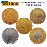 Set de moedas do Real 2005 - Flor de Cunho - Ano Rarissimo - Todos os valores de 5 Centavos a 1 Real (Escassos) - Sem oferta no mercado