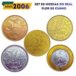 Set de moedas do Real 2006 - Flor de Cunho - Ano Rarissimo - Todos os valores de 5 Centavos a 1 Real (Escassos) - Sem oferta no mercado