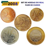 Set de moedas do Real 2008 - Flor de Cunho - Ano Rarissimo - Todos os valores de 5 Centavos a 1 Real (Escassos) - Sem oferta no mercado, somente a moeda de 5 centavos é vendida a R$ 350.00