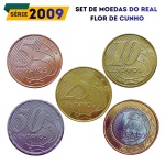 Set de moedas do Real 2009 - Flor de Cunho - Ano Raro - Todos os valores de 5 Centavos a 1 Real (Escassos)