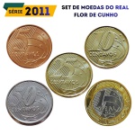 Set de moedas do Real 2011 - Flor de Cunho - Ano Raro - Todos os valores de 5 Centavos a 1 Real (Escassos)