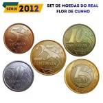 Set de moedas do Real 2012 - Flor de Cunho - Ano Raro - Todos os valores de 5 Centavos a 1 Real (Escassos)