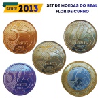 Set de moedas do Real 2013 - Flor de Cunho - Ano Raro - Todos os valores de 5 Centavos a 1 Real (Escassos)