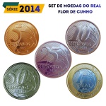Set de moedas do Real 2014 - Flor de Cunho - Ano Raro - Todos os valores de 5 Centavos a 1 Real (Escasso)