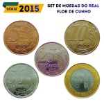 Set de moedas do Real 2015 - Flor de Cunho - Ano Raro - Todos os valores de 5 Centavos a 1 Real 50 anos do BC