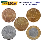Set de moedas do Real 2016 - Flor de Cunho - Ano Raro - Todos os valores de 5 Centavos a 1 Real