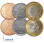 Set do Real 2019 Beija Flor + Letras A Flor de Cunho no Coin Holder - 5 e 50 Centavos letra A + 1 Real Beija Flor - Total 3 Moedas, 1 de cada