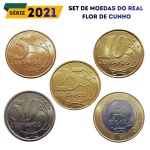 Set de moedas do Real 2021 - Flor de Cunho - Todos os valores de 5 Centavos a 1 Real