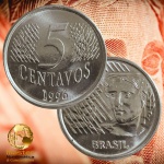 Moeda de 5 Centavos 1996 - V-444 - Flor de Cunho - Aço Inox - 21.0mm - 3.27g