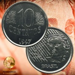 Moeda de 10 Centavos 1997 - V-449 - Flor de Cunho - Aço Inox - 22.0mm - 3.59g