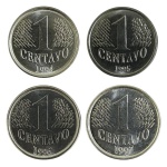 Série com as 4 Moedas de 1 Centavo da 1ª Familia - V-438/441 - 1994 a 1997 - Flor de Cunho
