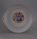 BRENNAND - Prato decorativo com decoração floral e filetagem dourada .Acompanha apoio . Medida : 29x27x2 cm .