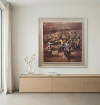 ROMANELLI (1945) - "Motocross", o.s.t., assinado no c.i.e, datado. Emoldurado. Med. 85x85 cm. Moldura nova em madeira ainda com proteção de plástico. Med.108 x 108 cm.
