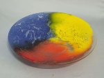 Centro de mesa iltaliano em vidro artistico texturizado e  colorido. Pés em bronze. Med. 37.5 x 5 cm