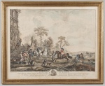 gravura Philips Wouwerman, La Boutique du Marechal, 1736; Medida total: 53x44 cm.