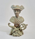 Busto em bronze Hermes/Mercúrio, acompanhado por uma cornucópia e um caduceu. Sem assinatura. Med.