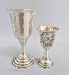 Dois calices em prata Peso 79 gramas. Med. 13,5 e 9.5 cm
