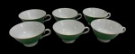 Brennand - Seis xicaras para chá em porcelana na cor branca, esmaltado na cor verde e filete dourado, não possui pires. Manufatura no verso.