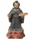 Antiga escultura em madeira policromada representando Santo Antônio. Medindo: 38 x 22 x 15 cm.