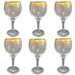 PASABAHCE - Conjunto com 6 taças turcas em demi cristal translúcido, com filete dourado na borda, na caixa sem uso; Medindo 16,5 x 8,5 cm