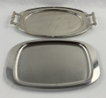 Grande bandeja oval com alças em  metal espessurado a prata e  Travessa/bandeja de servir em inox . Medindo: 46,5 x 32 cm e 53 x 30 cm