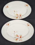 Tielsch & Co. à Altwasser, Germany - Duas travessas em porcelana alemã decorado com flores e folhagens policromadas sobre fundo branco, bordas com frisos a folha de ouro, marca da manufatura na base. Medindo: 20x29 cm e 22x31cm.