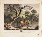 WILLIAM HINCKS (Irlandês, ativo 17731797) - The Irish Linen Industry (A Indústria do Linho na Irlanda) - Raro conjunto completo de 12 placas (só temos 11) ilustrando o processo de manufatura de linho na Irlanda no século XVIII. As obras oferecem uma visão sociológica detalhada da transição da indústria doméstica (cottage industry) para a mecanização inicial. Cada placa é dedicada a uma figura da nobreza irlandesa e apresenta legendas descritivas na base, acompanhadas por brasões heráldicos. Placa I: Arar a terra, semear a semente de linho e gradar. Med.: 36 x 42cm.