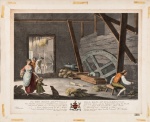 WILLIAM HINCKS (Irlandês, ativo 17731797) - The Irish Linen Industry (A Indústria do Linho na Irlanda) - Raro conjunto completo de 12 placas (só temos 11) ilustrando o processo de manufatura de linho na Irlanda no século XVIII. As obras oferecem uma visão sociológica detalhada da transição da indústria doméstica (cottage industry) para a mecanização inicial. Cada placa é dedicada a uma figura da nobreza irlandesa e apresenta legendas descritivas na base, acompanhadas por brasões heráldicos. Placa V: Penteação (hackling) do linho para separar as fibras finas. Med.: 36 x 42cm.