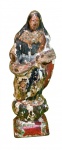 Escultura sacra antiga entalhada em madeira de Nossa Senhora da Conceição. Med.: 28x5,5x8cm.