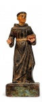 Escultura sacra antiga de Santo Antonio em madeira entalhada. Med.: 15x4x5cm