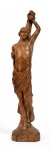 Escultura sacra de São Sebastião em madeira. Med.: 36x7,5x8cm.