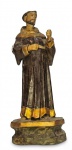 Escultura sacra de São Francisco de Assis esculpida em madeira policromada. Med.:27x7x10 cm