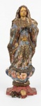 Escultura sacra de Nossa Senhora da Conceição esculpida em madeira policromada. Obs: cabeça de um dos anjos está solta. Mãos estão faltando. Med.:35x6x11,5cm