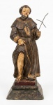 Escultura de São Roque esculpida em madeira. Med.:26x9x10cm.