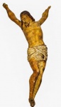 Fragmento de imagem de Jesus Cristo crucificado em madeira Med.: 21,5x7x10,5cm