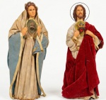 Imagens do Sagrado Coração de Jesus e Maria com corpo estruturado em papelão, mãos e cabeças em terracota policromada. Med.:29x10x13cm (cada).