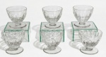 Conjunto com 6 taças para vinho tinto em cristal francês, ao gosto BACCARAT, haste curta e lapidação de facetas contínuas, modelo CHARLES. 7,5 X 8,5 CM.