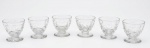 BACCARAT - Conjunto com 6 taças para licor em cristal françês, haste curta e lapidação de facetas contínuas, modelo CHARLES  com carimbo da cristaleria na base. 4,5 x 4,5 cm.