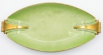 Porta espargos inglês em porcelana estilo Art Deco em faiança verde com bordas douradas. Med.: 4cm de altura x 32cm comprimento.